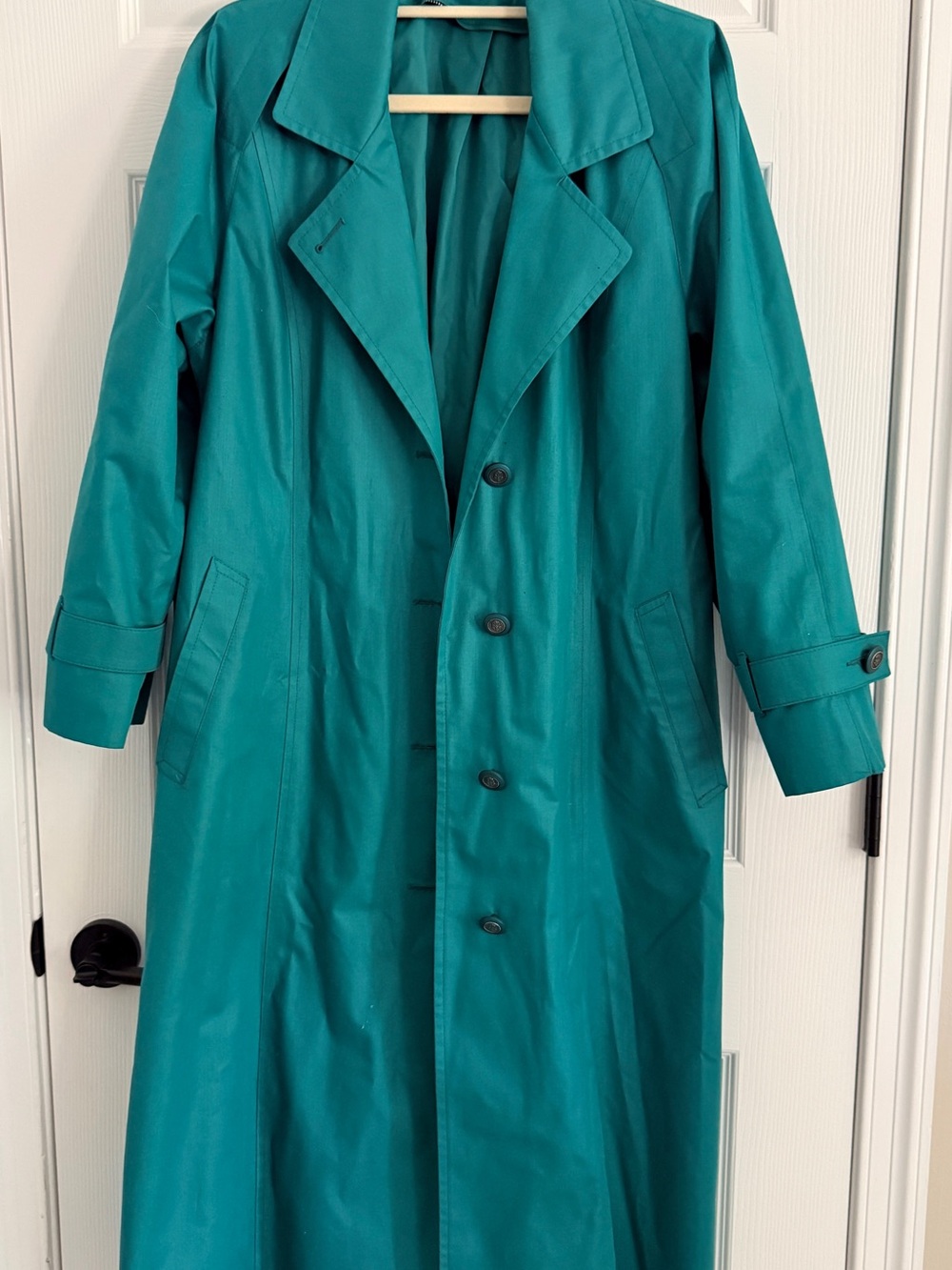 VINTAGE London Fog Teal Button-Front Long Trench Coat